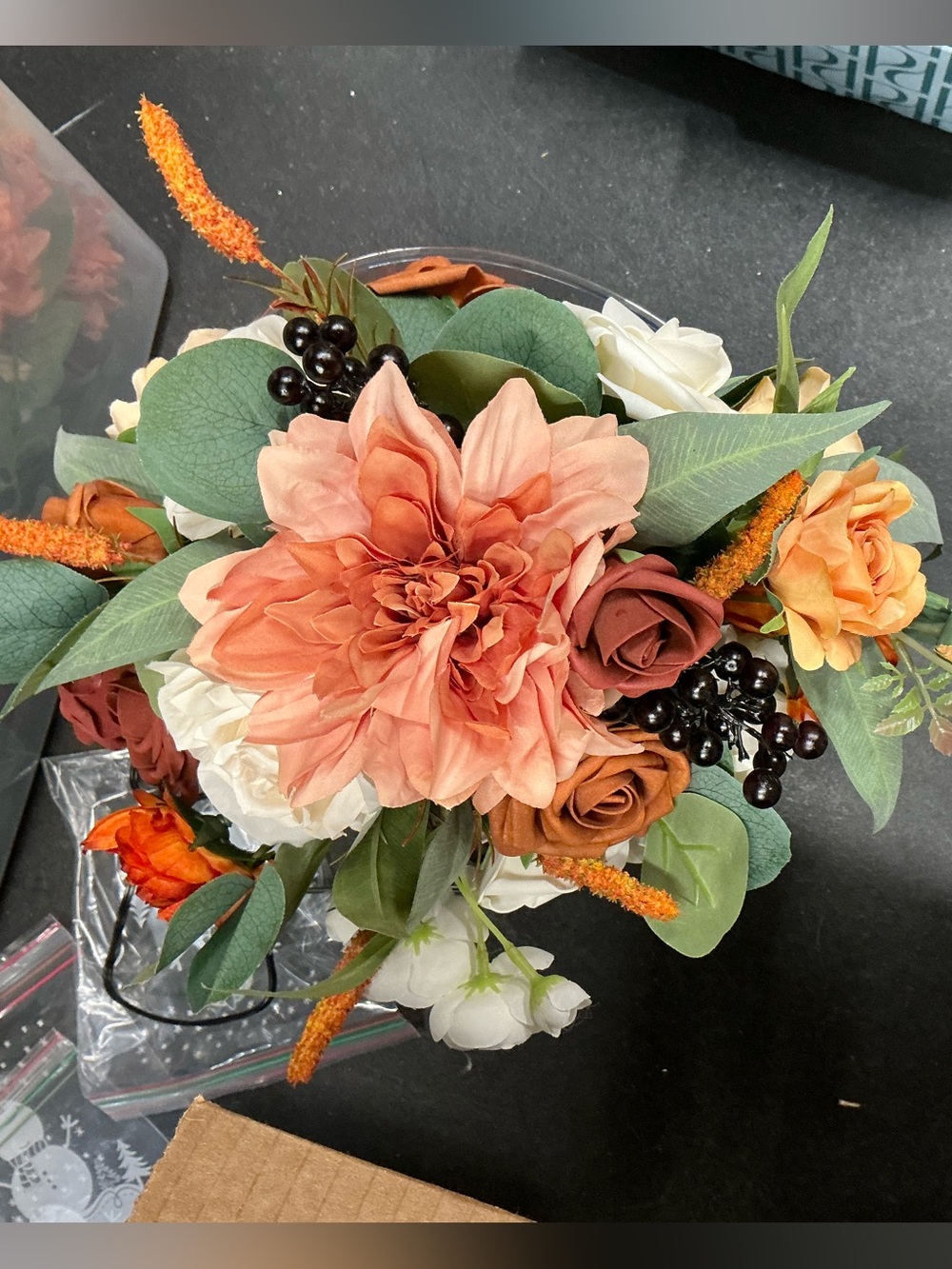 Autumn Rose Artificial Floral Bouquet - Peach & Cream